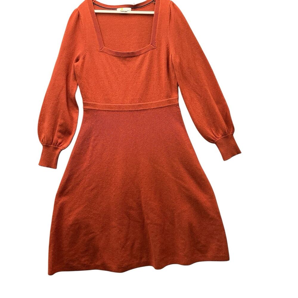 Boden Rust Orange Ribbed Knit Scoop Neck Midi Dress Womens US 12R - Picture 2 of 13